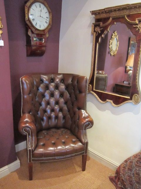 Superb 1920'S Leather Barrel Back Porters Armchair