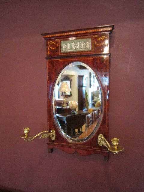 Superb Art Nouveau Mahogany Inlaid Wall Mirror
