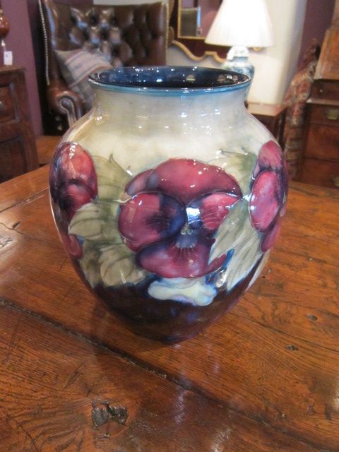 Early Moorcroft Pansy Grey Top Vase