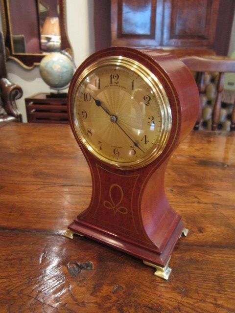 Fine  Edwardian Brass Inlaid Mantel Clock