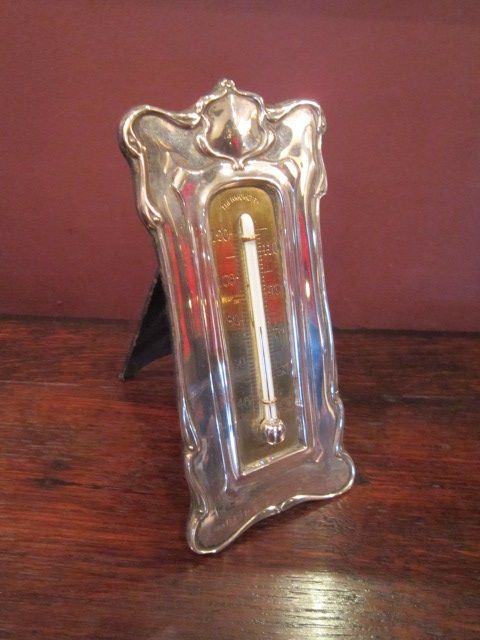 Art Nouveau Silver Desk Top Thermometer