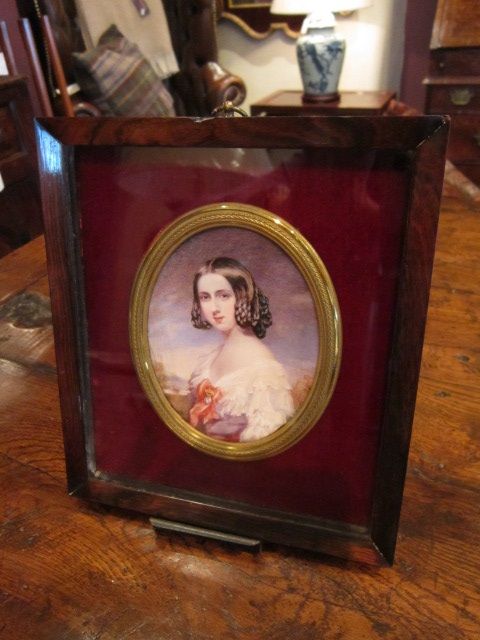 Mid Victorian Miniature Oil Portrait of a Lady