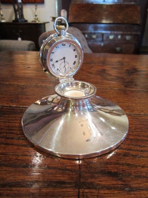 Rare George V Silver Capstan Inkwell & Clock