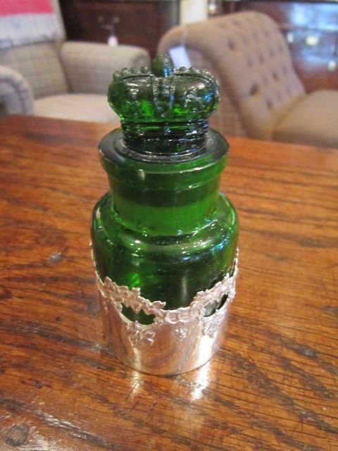 Edwardian Silver Mounted Green Glass Scent