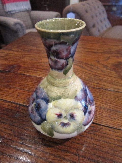 Rare Mcintyre Moorcroft Pansy on Cream Vase