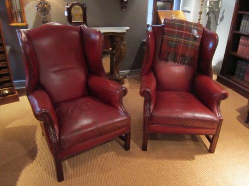Pair of Original 1920'S Leather Wing Armchairs