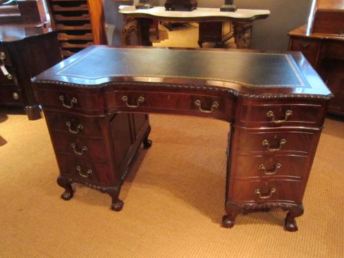 Top Quality Chippendale Revival Figured Mahogany Desk