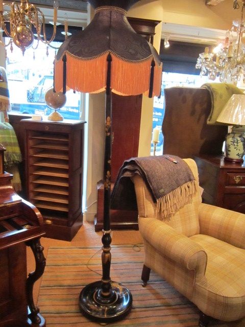 Edwardian Black Lacquered Oriental Standard Lamp