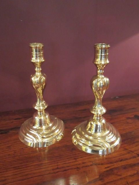 Superb Pair of George III Seamed Brass Candlesticks