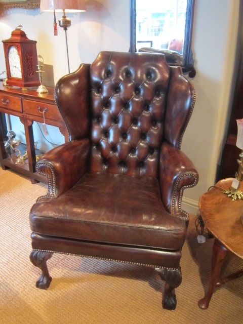 Superb Edwardian Brown Hide Wing Armchair