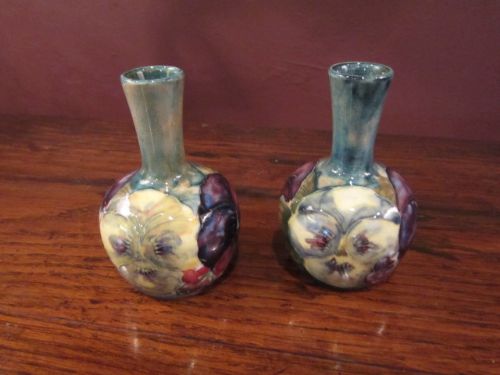 Rare Pair of Moorcroft Miniature Pansy Vases