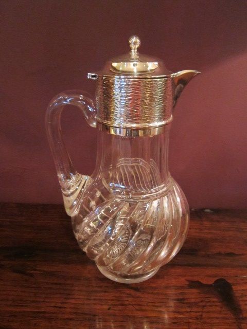 Superb Victorian Crystal Cut Silvered Claret Jug