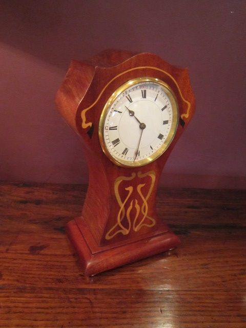Art Nouveau Fruitwood Inlaid Mantel Clock