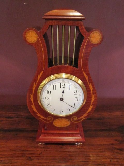 Superb Sheraton Inlaid Lyre Shaped Mantel Clock