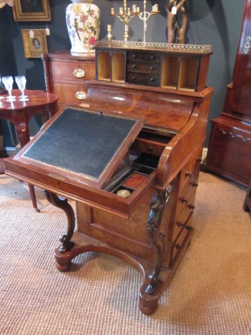 Superb Victorian Burr Walnut Harlequin Davenport Desk