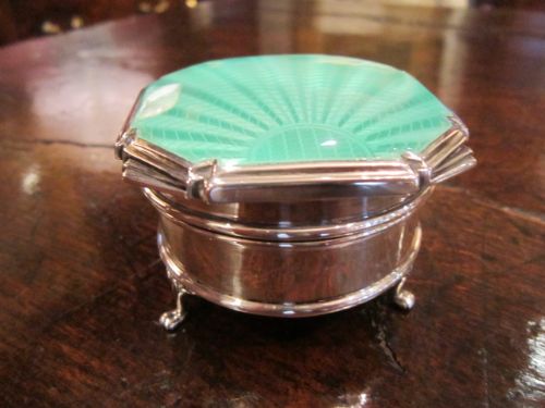 Superb Art Deco Silver & Guilloche Enamel Ring Box