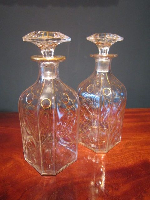 Pair of Regency Cut & Gilt Spirit Decanters