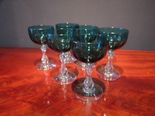 Set of Six Early Victorian Emerald Wine Glasses