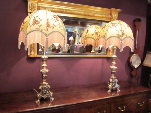Superb Pair of Edwardian Bronze Candlestick Lamps