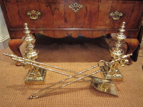 Impressive Victorian Brass Fireside Set