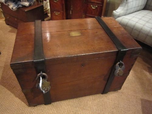 Superb Victorian Oak & Steel Bound Strong Box