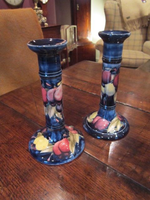 Matched Pair of Moorcroft Wisteria Candlesticks