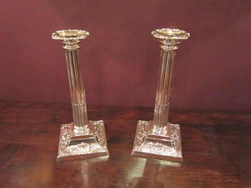 Superb Pair of Victorian Silver Corinthian Candlesticks