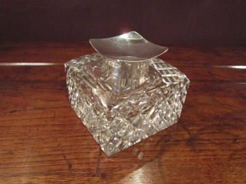 Superb Edwardian Silver & Cut Glass Desk Inkwell