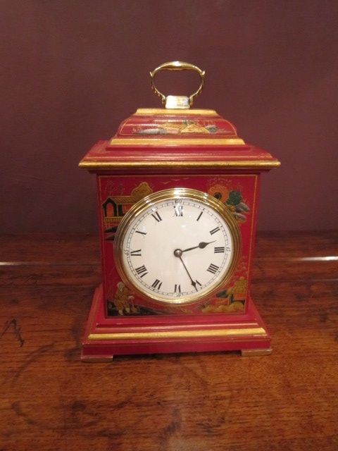 Superb Victorian Red Lacquered Chinoserie Mantel Clock