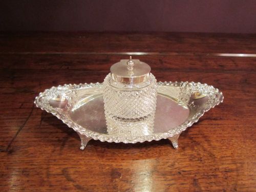 Fine Victorian Silver & Cut Glass Inkstand