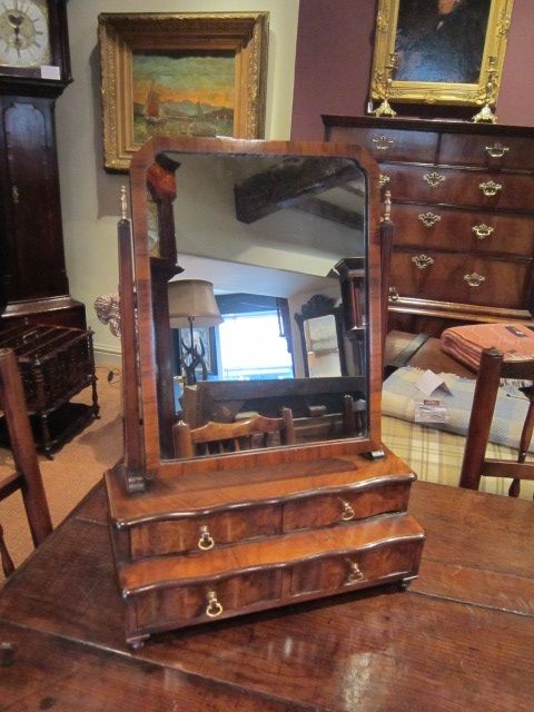 George III Period Walnut Waterfall Toilet Mirror