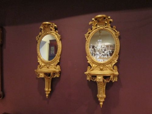 Rare Pair of 19th Century Gilt Wall Sconce Mirrors
