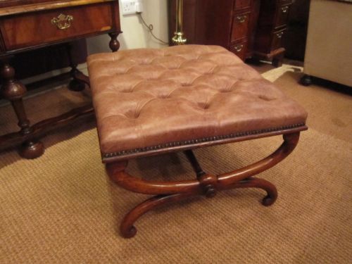 Superb Regency Rosewood Leather X Frame Stool