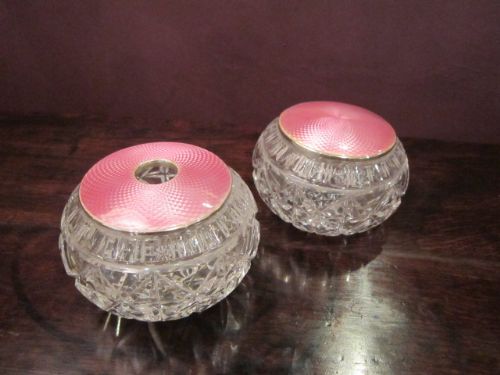 Top Quality Pair of George V Silver Enamel Table Jars