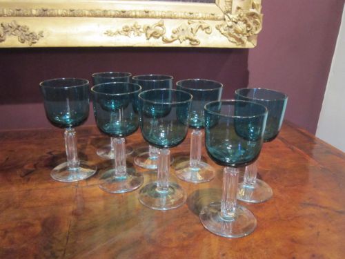 Set of Eight 19th Century Emerald Wine Glasses