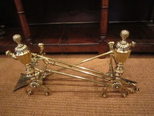 Impressive Mid Victorian Brass Fireside Set