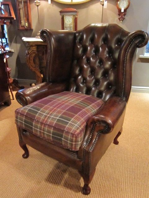 Edwardian Leather Button Back Wing Armchair