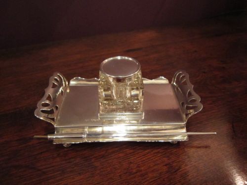 Fine Art Nouveau Silver Inkstand & Matching Pen