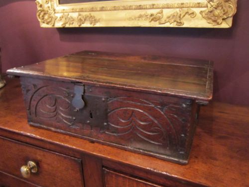 Early Period Oak Carved Deed Box