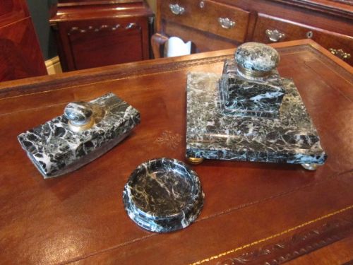 Top Quality Victorian Marble 3pc Desk Set