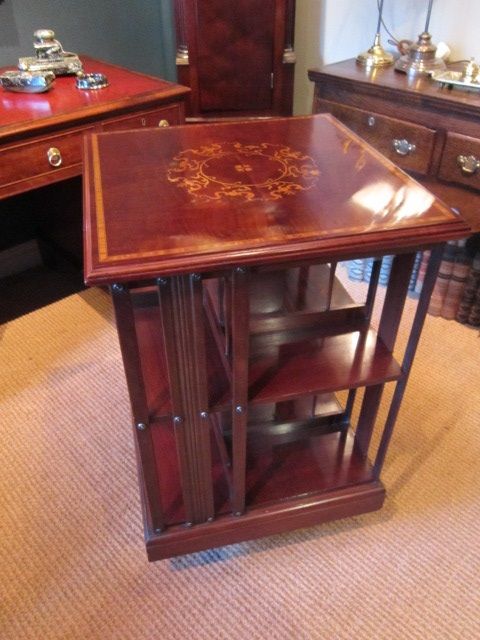 Fine Edwardian Inlaid Revolving Bookcase