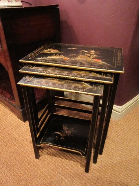 Nest of Three Oriental Hand Painted Tables