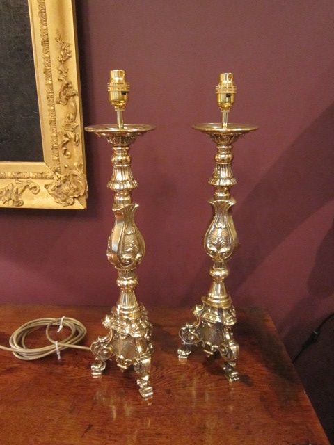 Top Quality Pair Victorian Church Candlestick Lamps