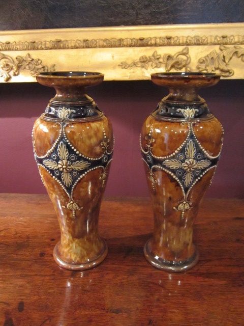 Pair of Royal Doulton Lambeth Salt Glazed Vases