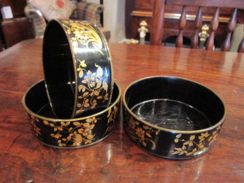 Set of Three Early Victorian Paper Mache Wine Coasters