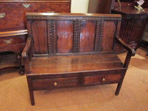 Superb & Small Early Period Oak Settle