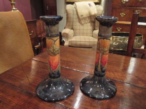Rare Pair of Moorcroft Eventide Candlesticks