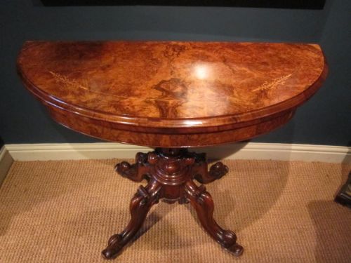 Superb Victorian Burr Walnut Inlaid Games Table