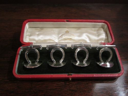 Rare Edwardian Silver Set of Horse Shoe Card Holders