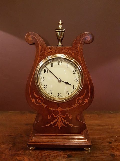 Fine Edwardian Fruitwood Inlaid Mantel Clock